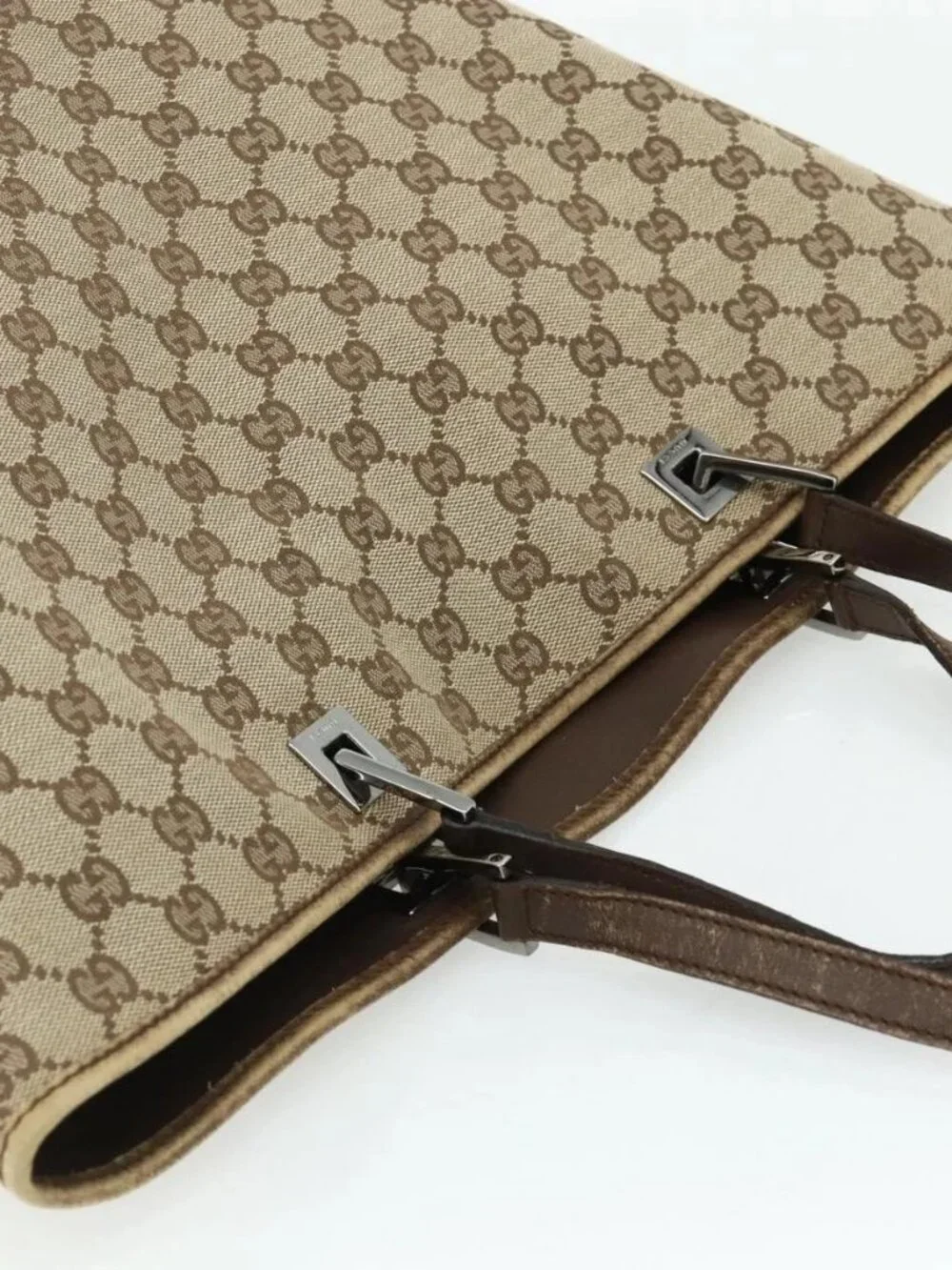 GUCCI GG Canvas Tote Bag Beige Silver 31242 Auth
